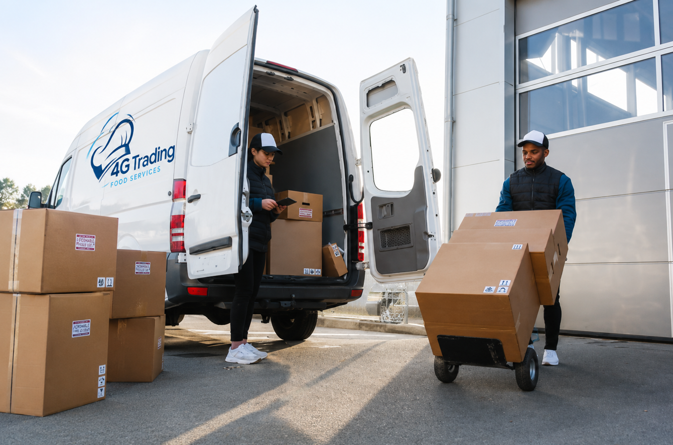 4G Trading delivery vehicle being loaded for dispatch